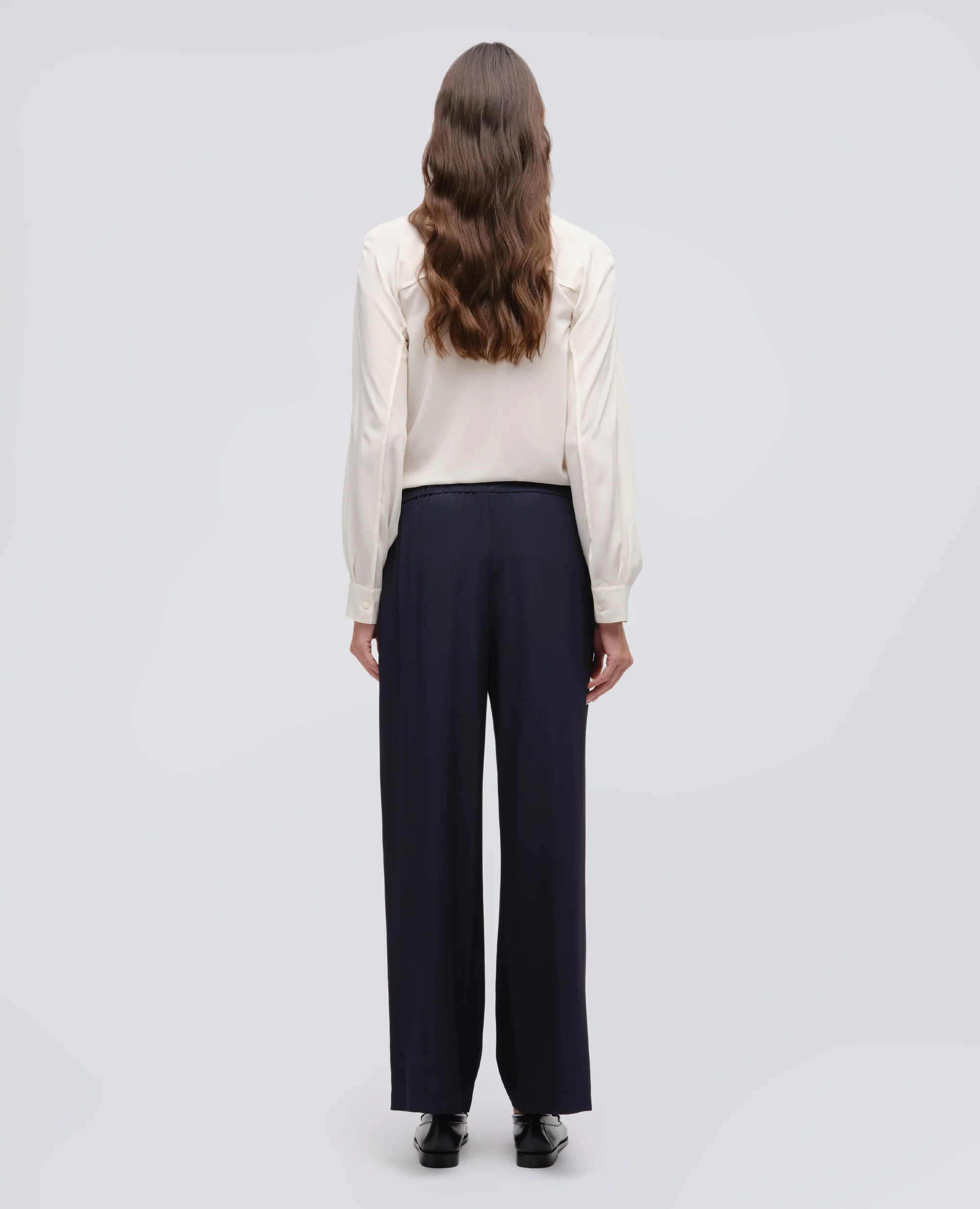 PANTALONE IN CREPE DE CHINE SETA - NAVY - Image 3