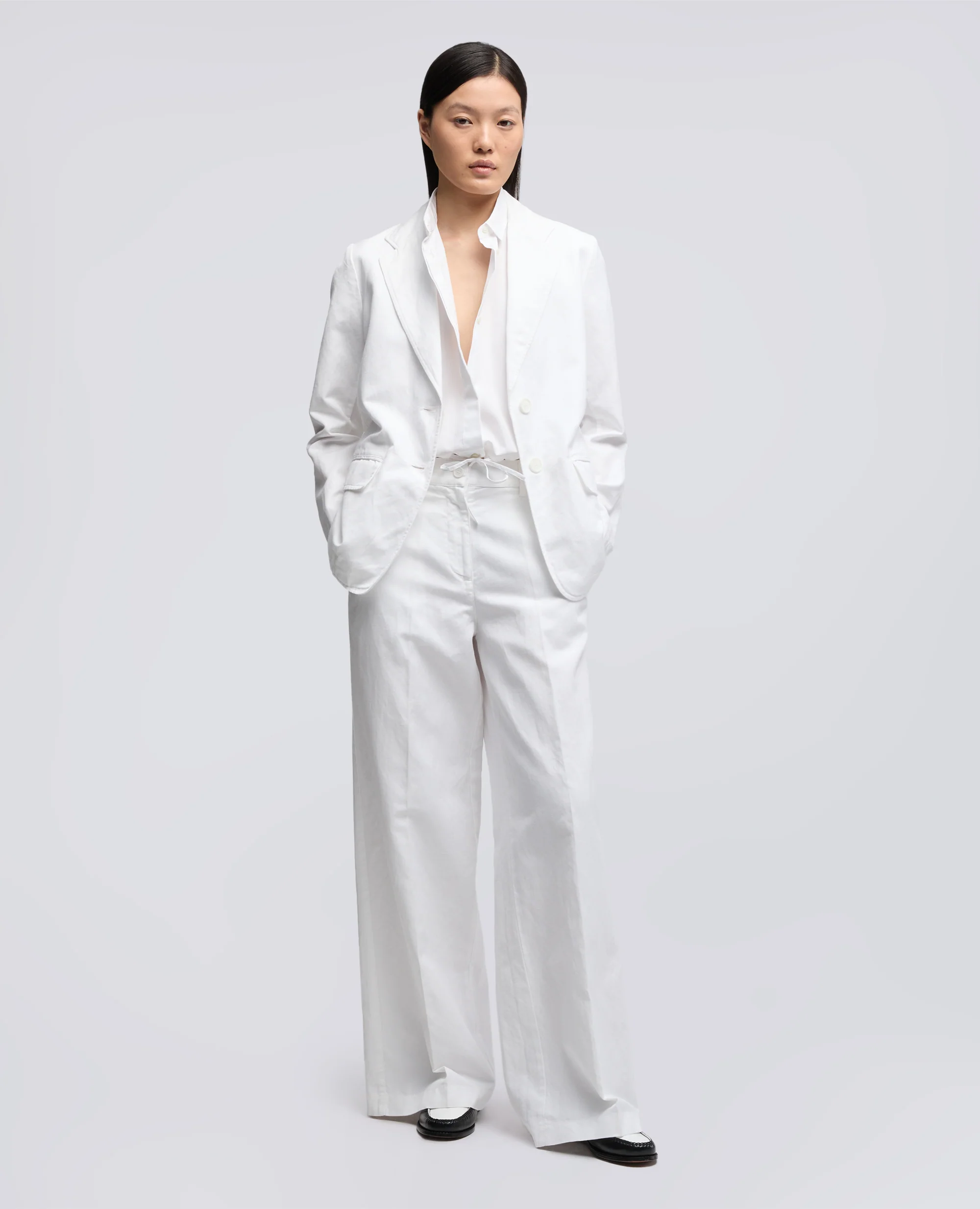 PANTALONE IN GABARDINA COTONE E LINO TINTO CAPO - BIANCO - Image 2
