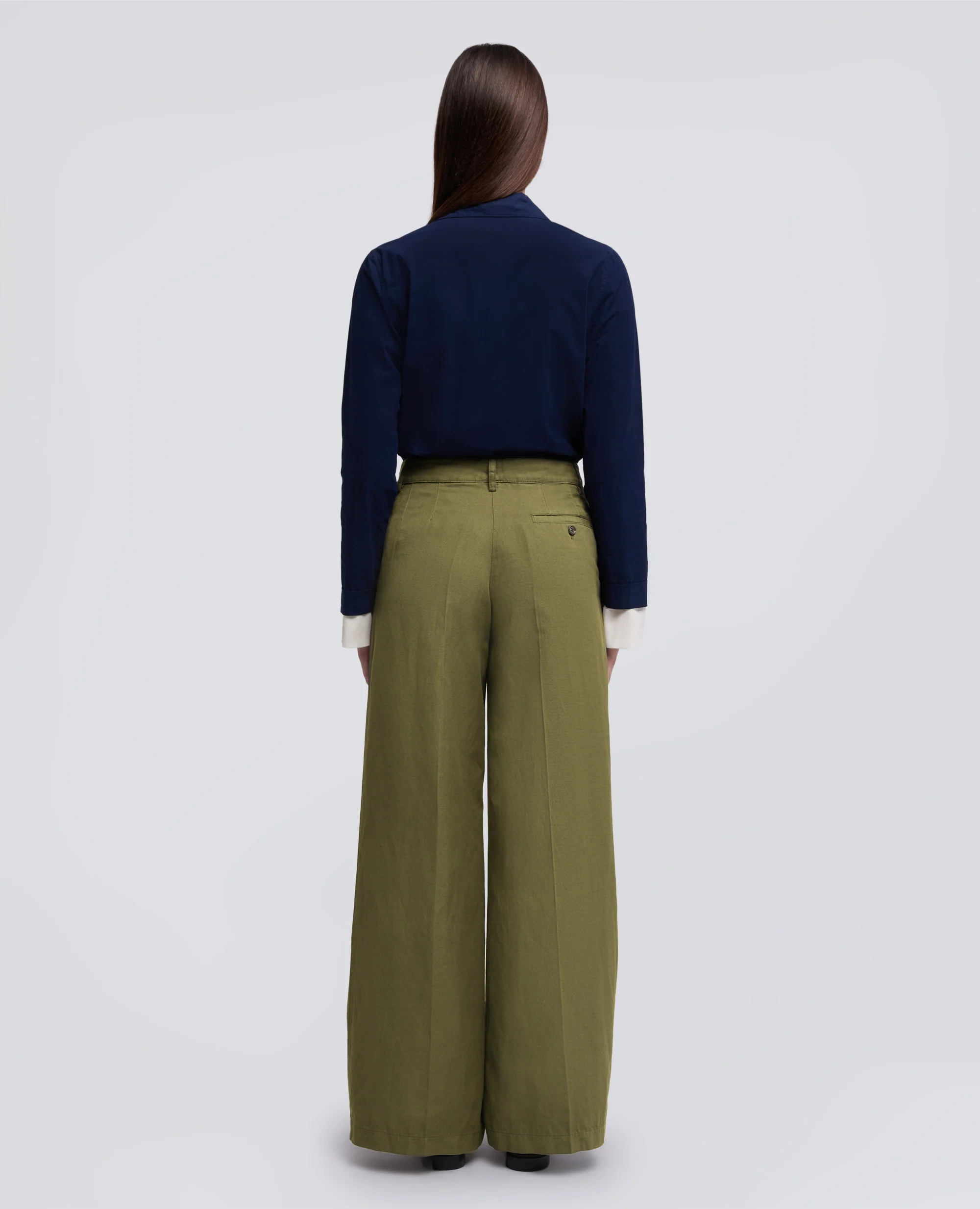 PANTALONE IN GABARDINA COTONE E LINO TINTO CAPO - MILITARE - Image 3