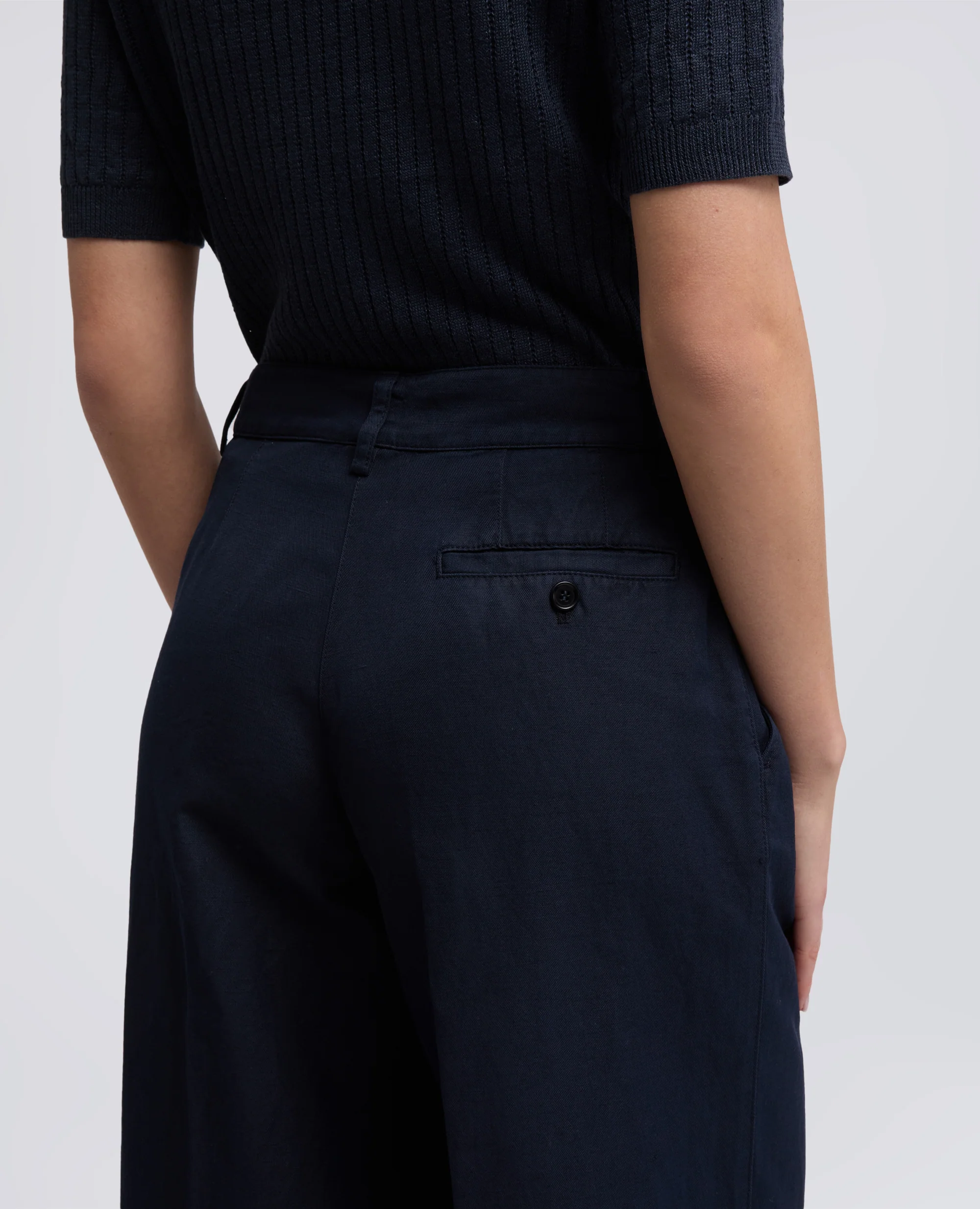 PANTALONE IN GABARDINA COTONE E LINO TINTO CAPO - NAVY - Image 4