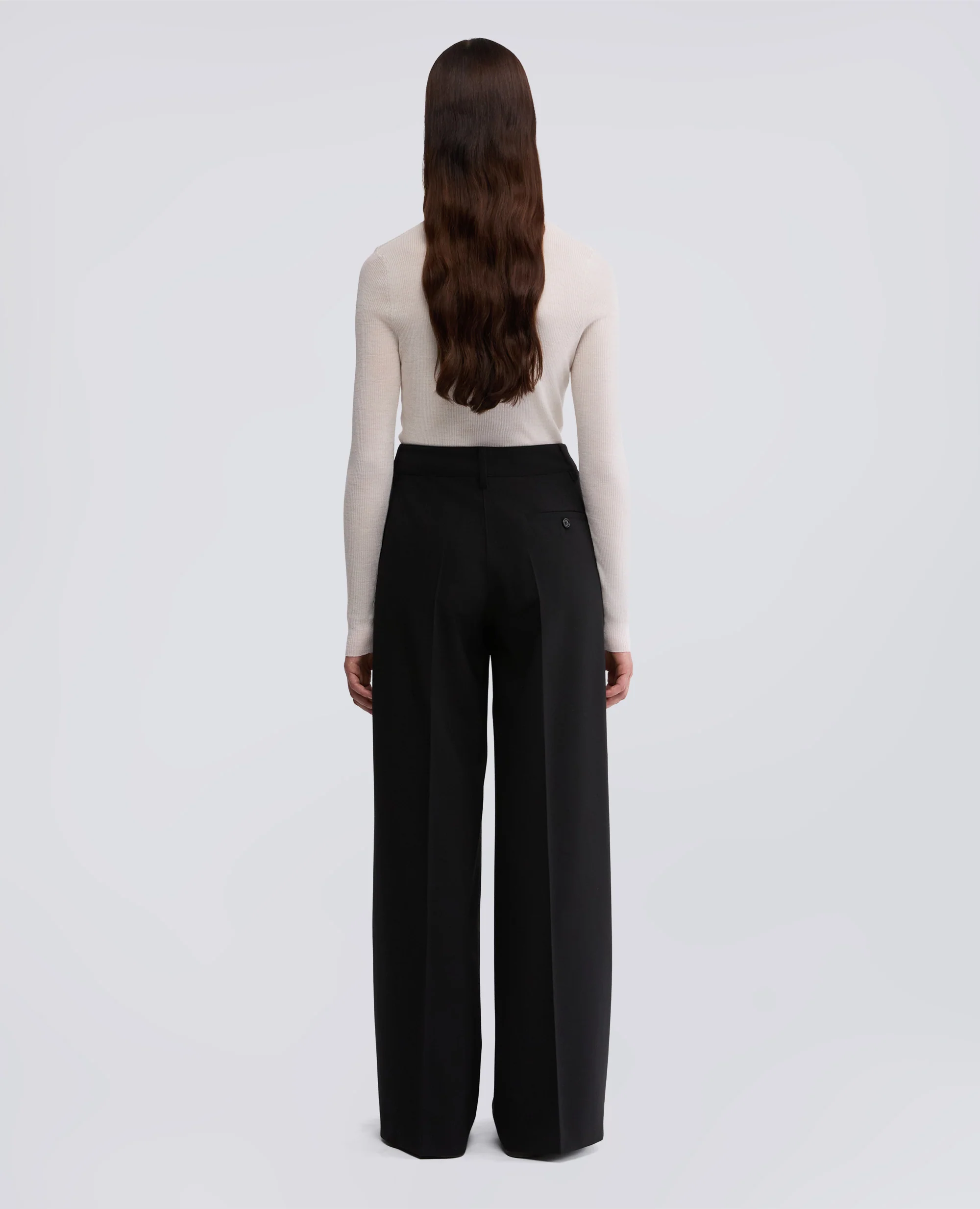PANTALONE A VITA ALTA IN FLANELLA - NERO - Image 3