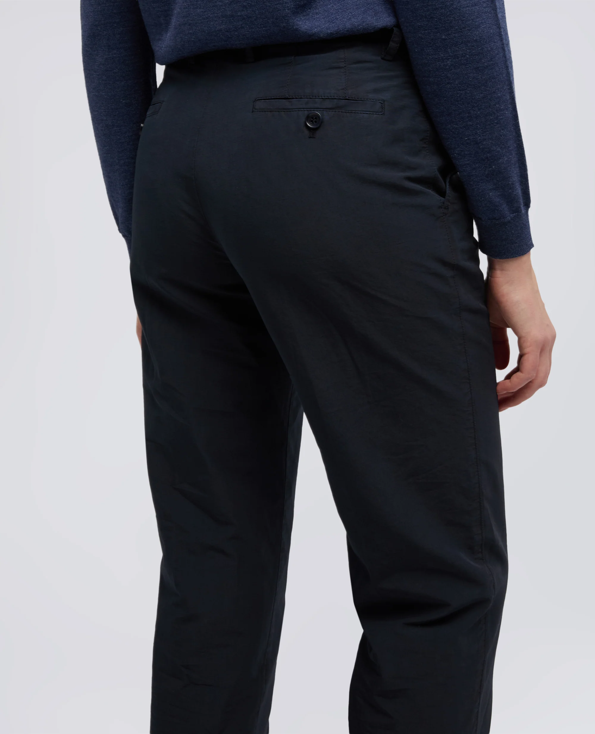 PANTALONE IN TELA FIAMMATA DI COTONE E LINO - NAVY - Image 4