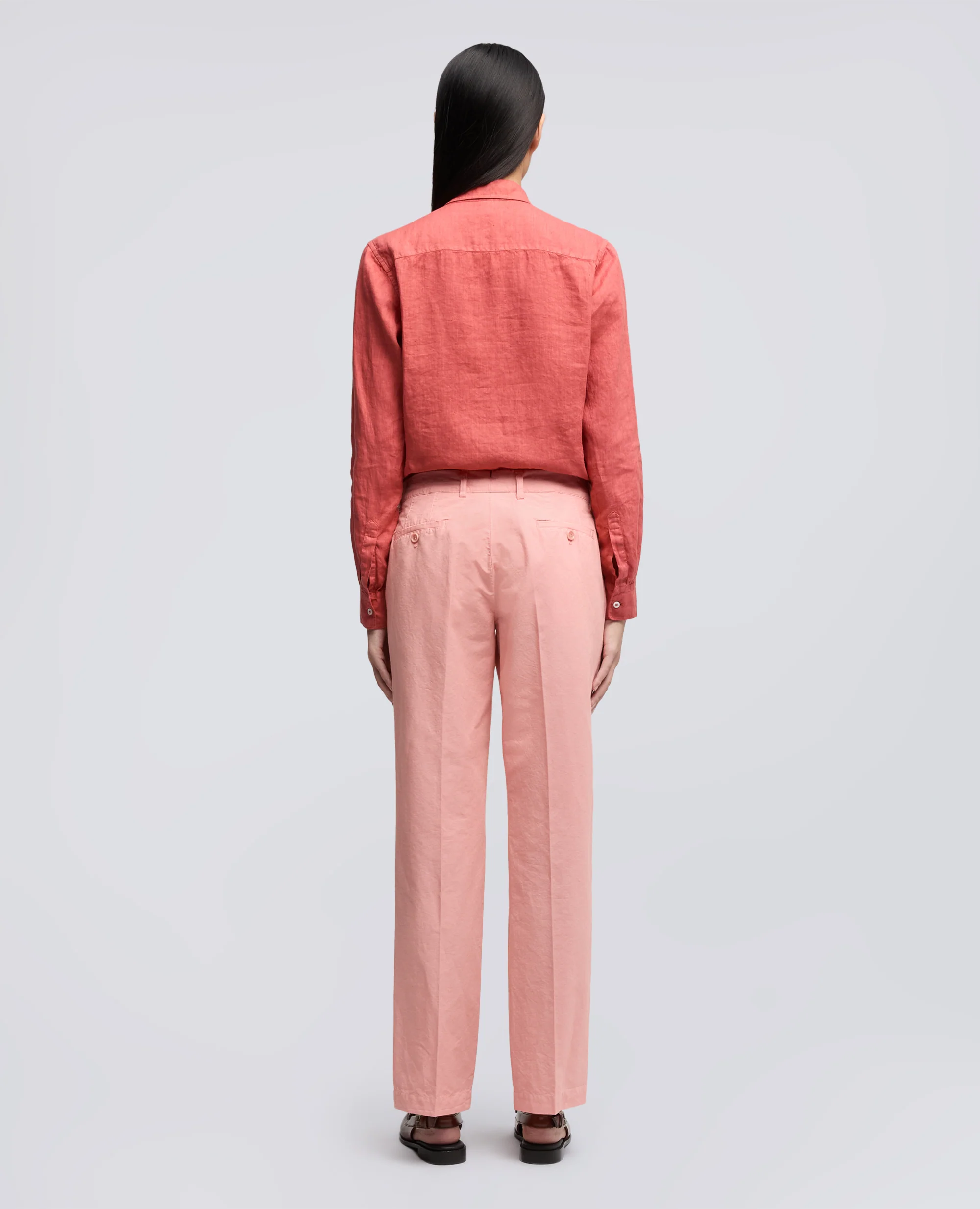 PANTALONE IN TELA FIAMMATA DI COTONE E LINO - ROSA - Image 3
