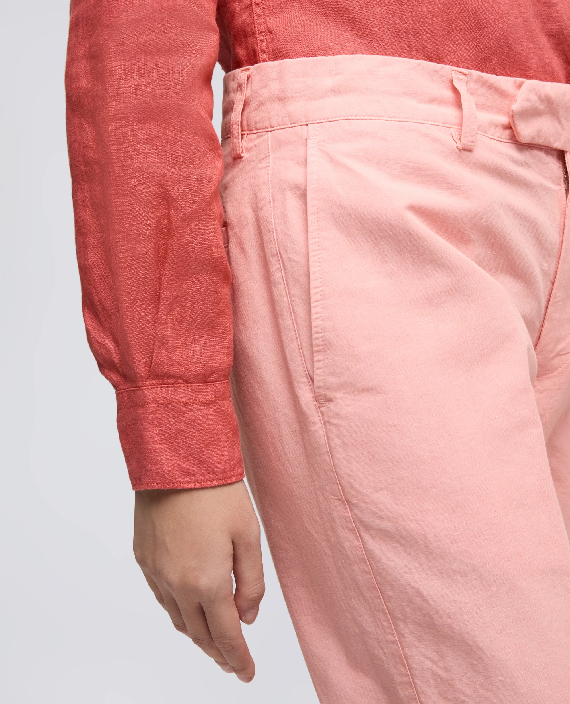 PANTALONE IN TELA FIAMMATA DI COTONE E LINO - ROSA - Image 4