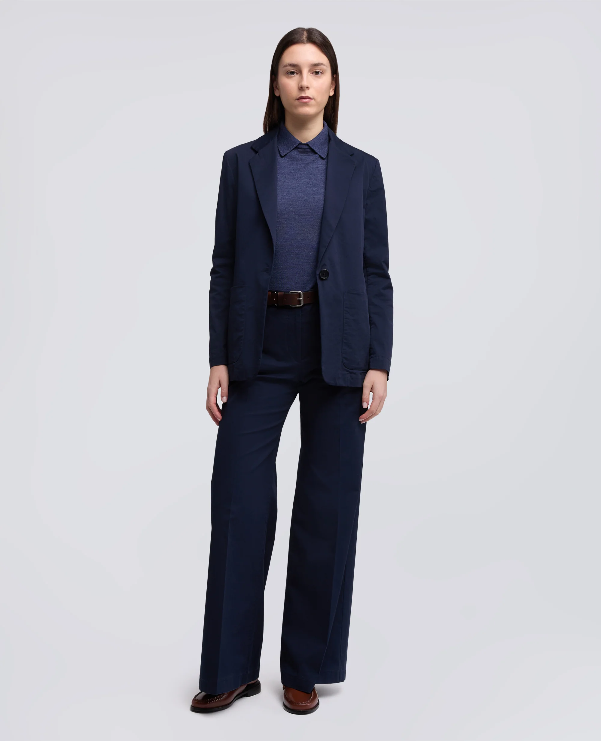 PANTALONE IN TWILL DI COTONE STRETCH - NAVY - Image 2