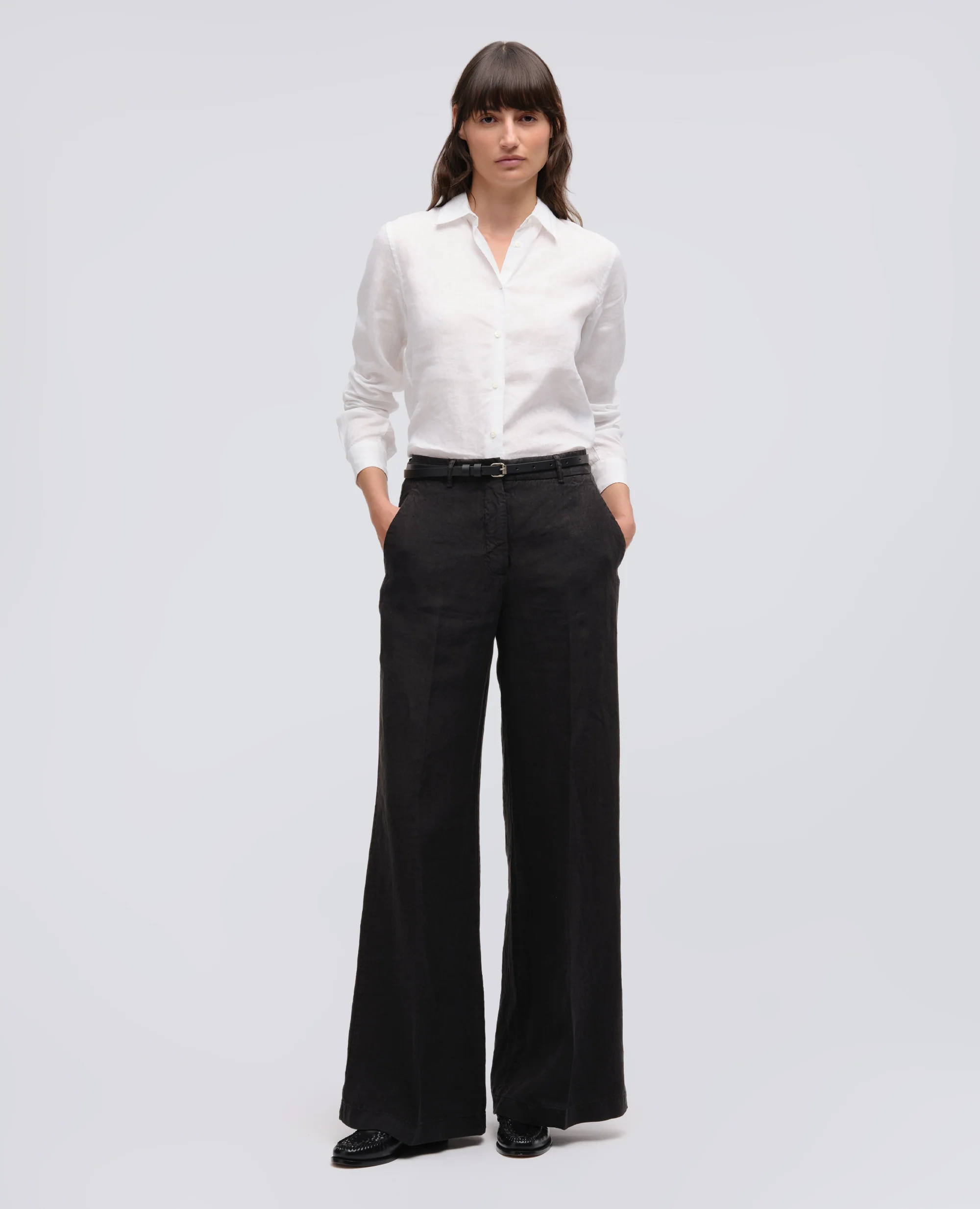 PANTALONE IN TELA DI LINO - NERO - Image 2