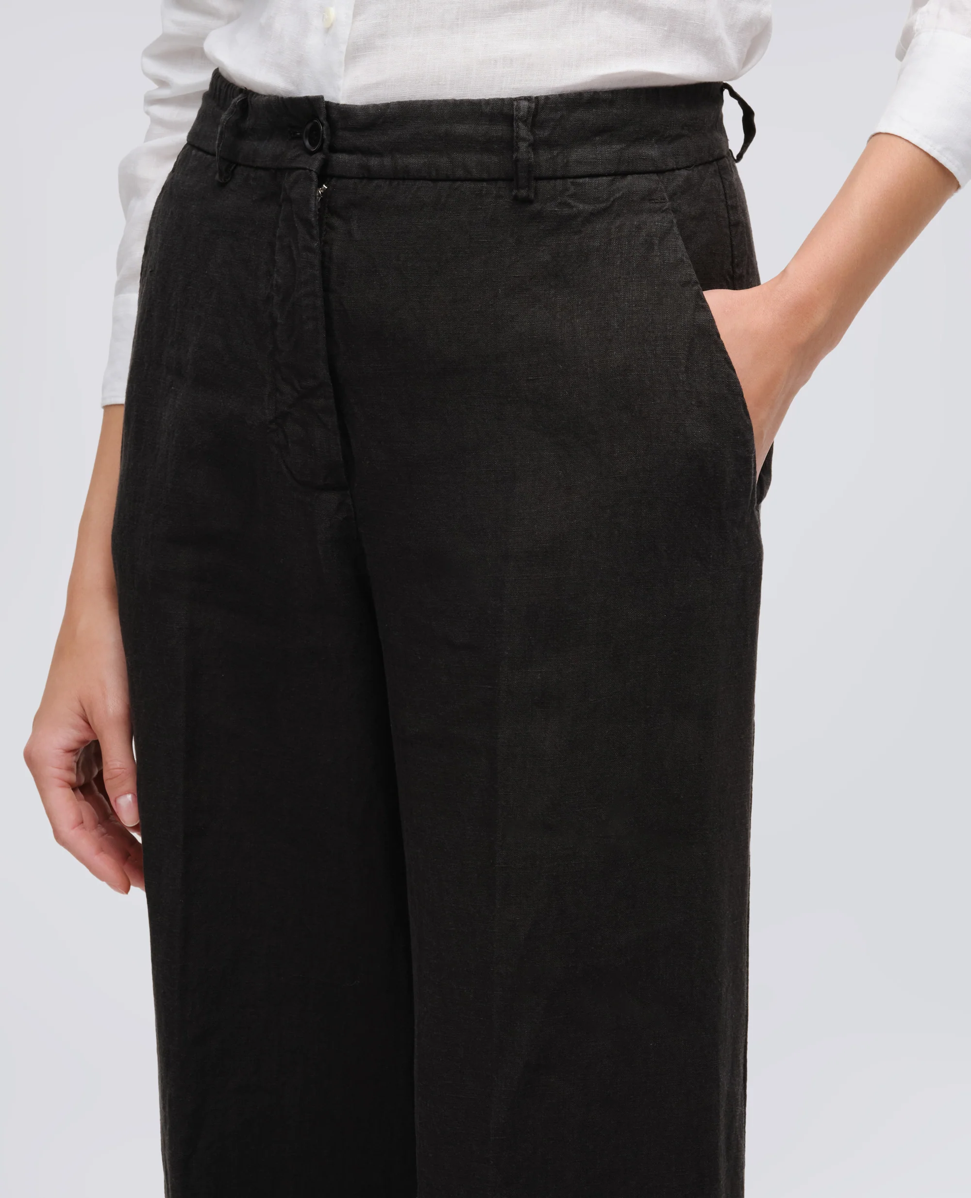 PANTALONE IN TELA DI LINO - NERO - Image 4