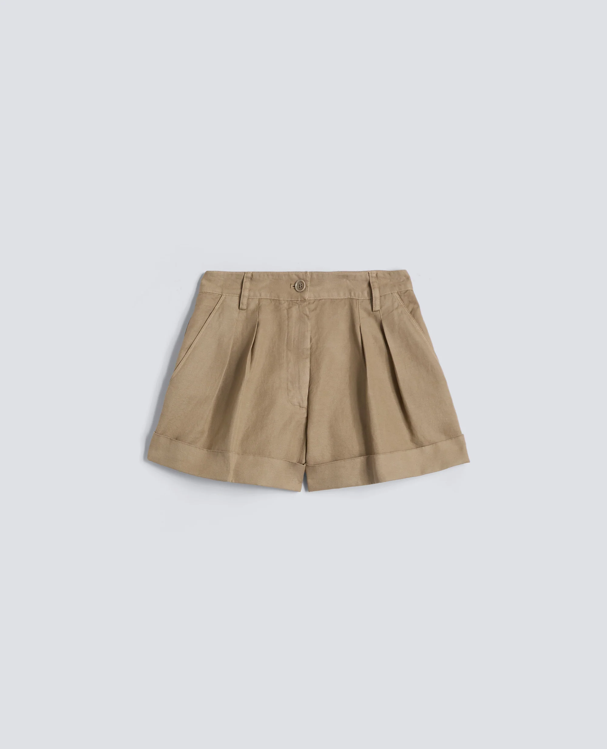 SHORT IN GABARDINA COTONE E LINO TINTO CAPO - BEIGE