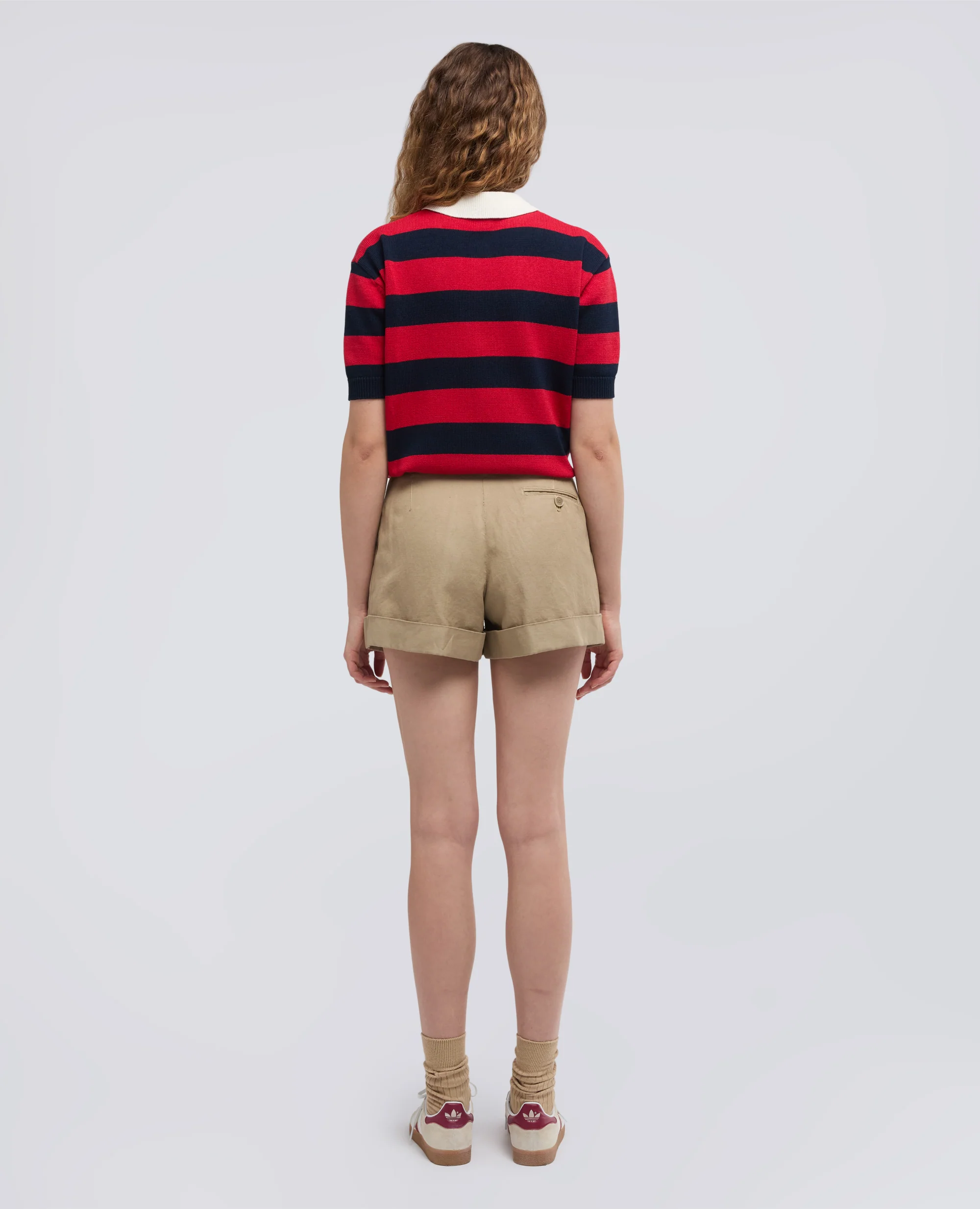 SHORT IN GABARDINA COTONE E LINO TINTO CAPO - BEIGE - Image 3
