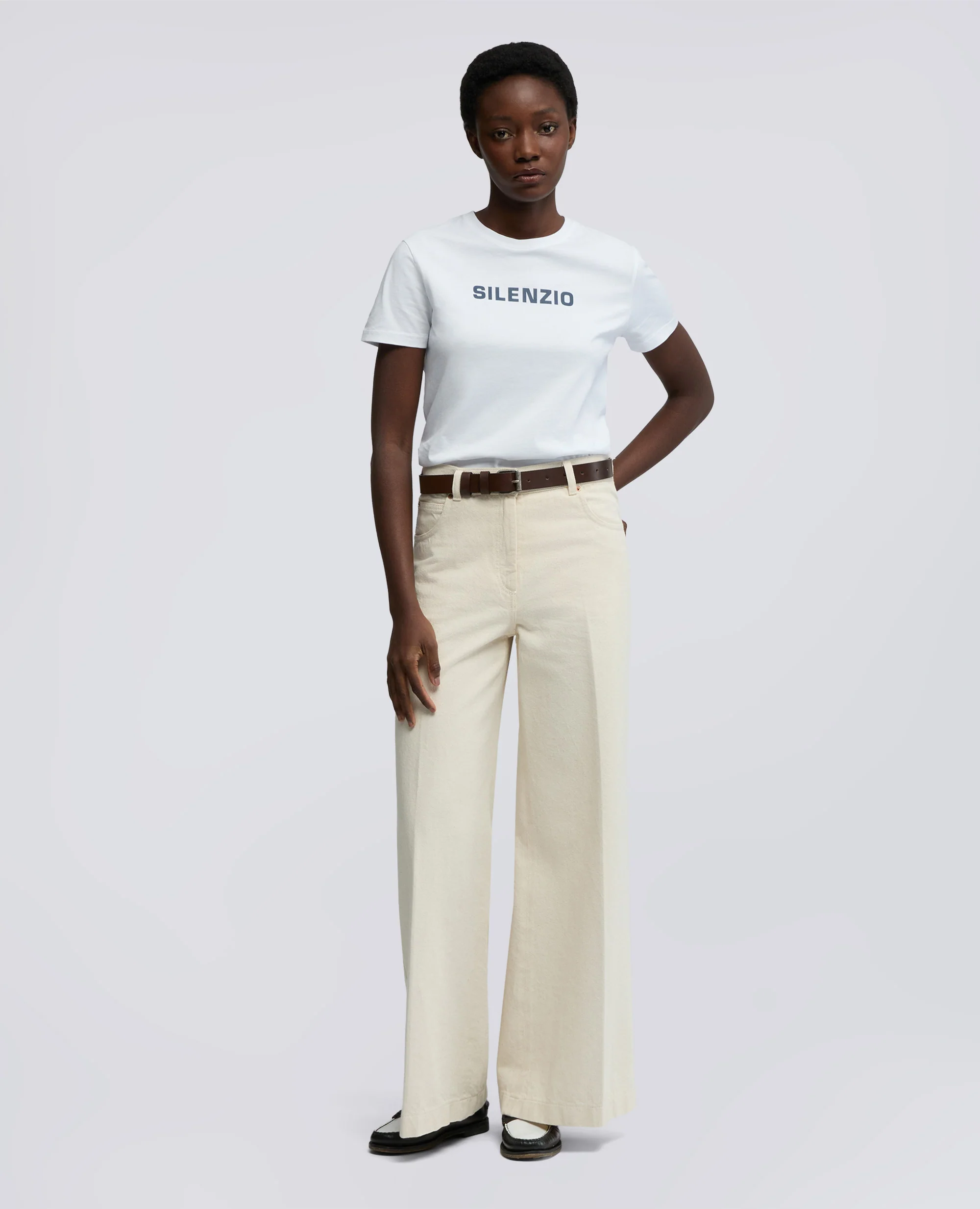 T-SHIRT IN JERSEY DI COTONE CON STAMPA "SILENZIO" - BIANCO - Image 2