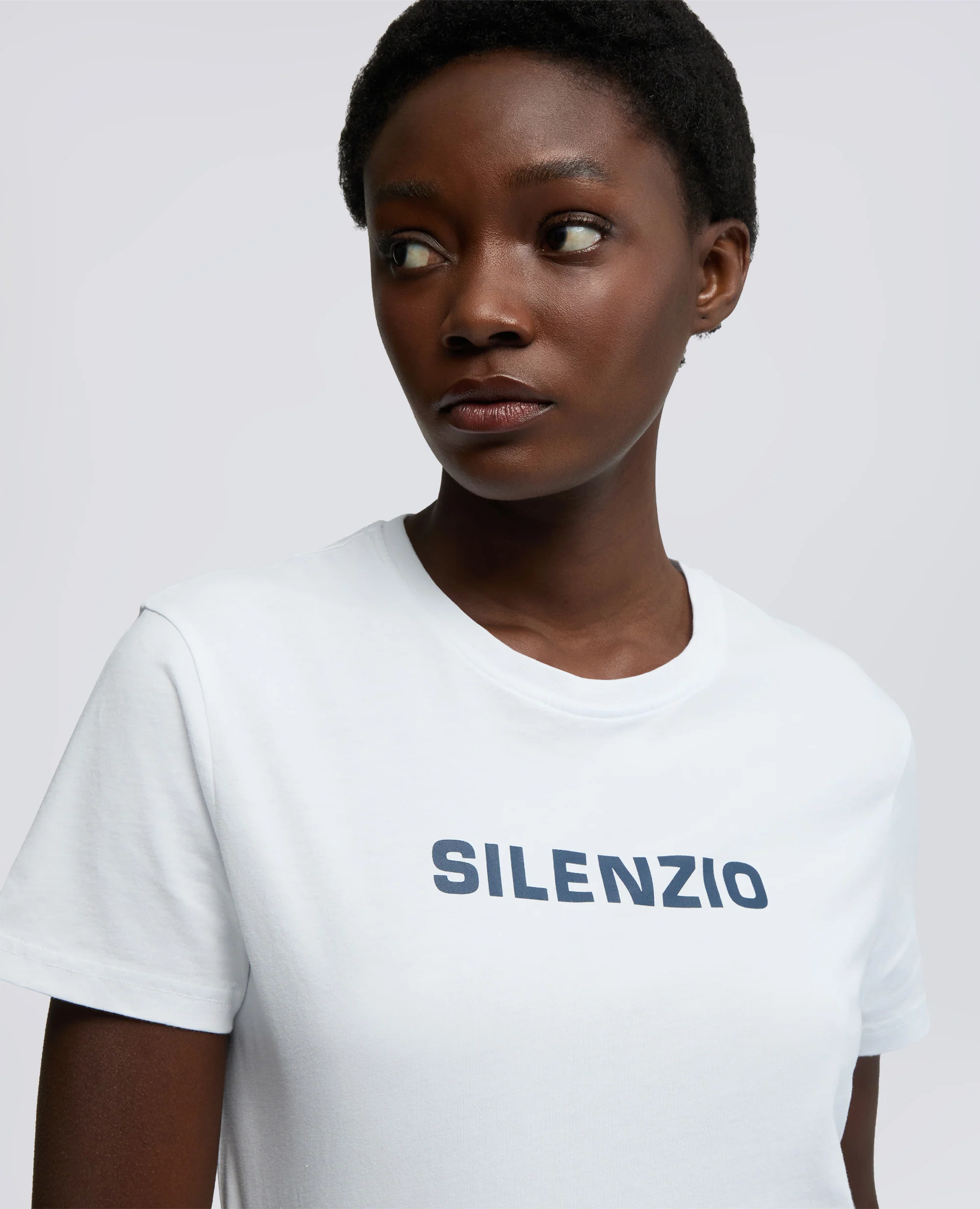 T-SHIRT IN JERSEY DI COTONE CON STAMPA "SILENZIO" - BIANCO - Image 4
