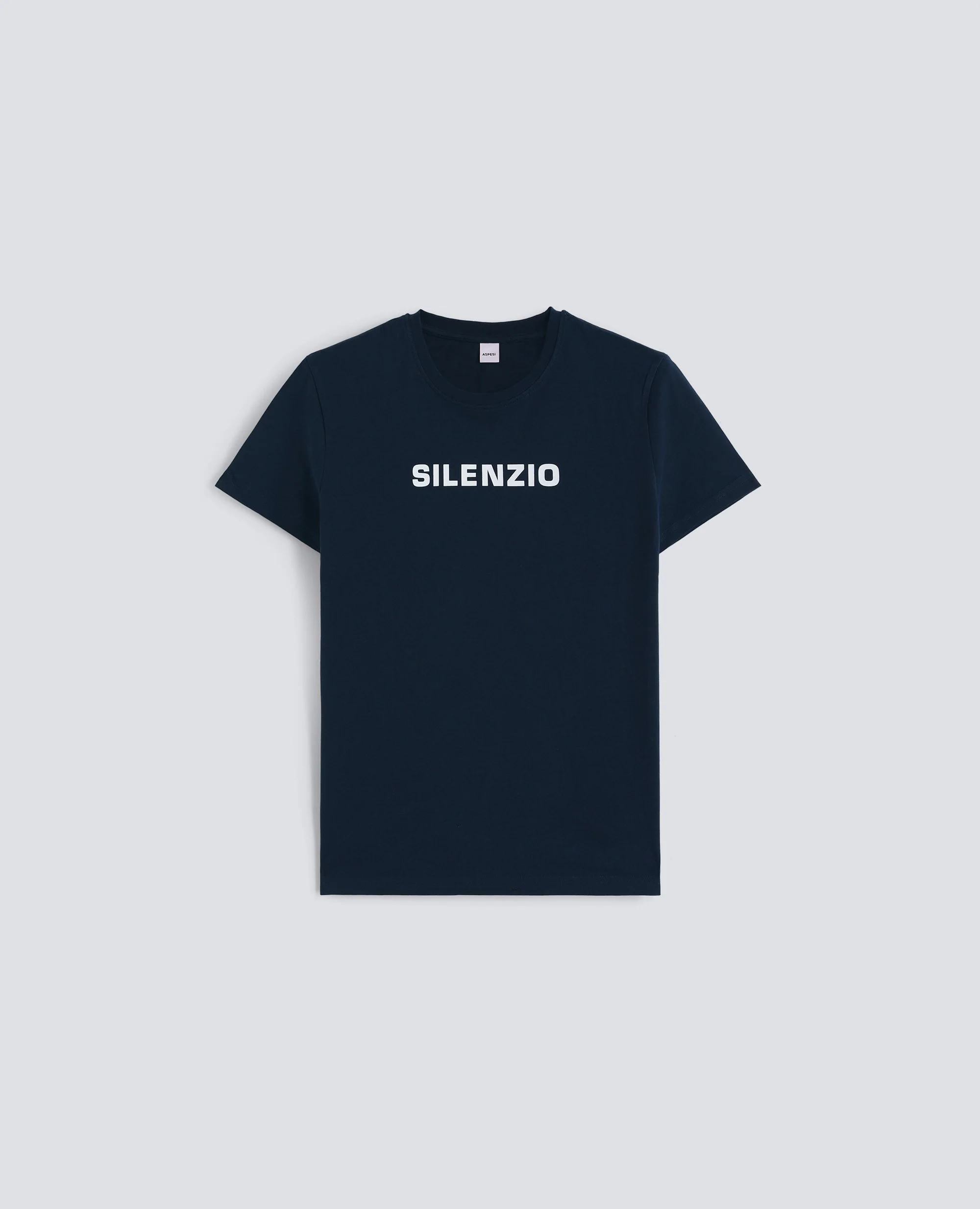 T-SHIRT IN JERSEY DI COTONE CON STAMPA "SILENZIO" - NAVY