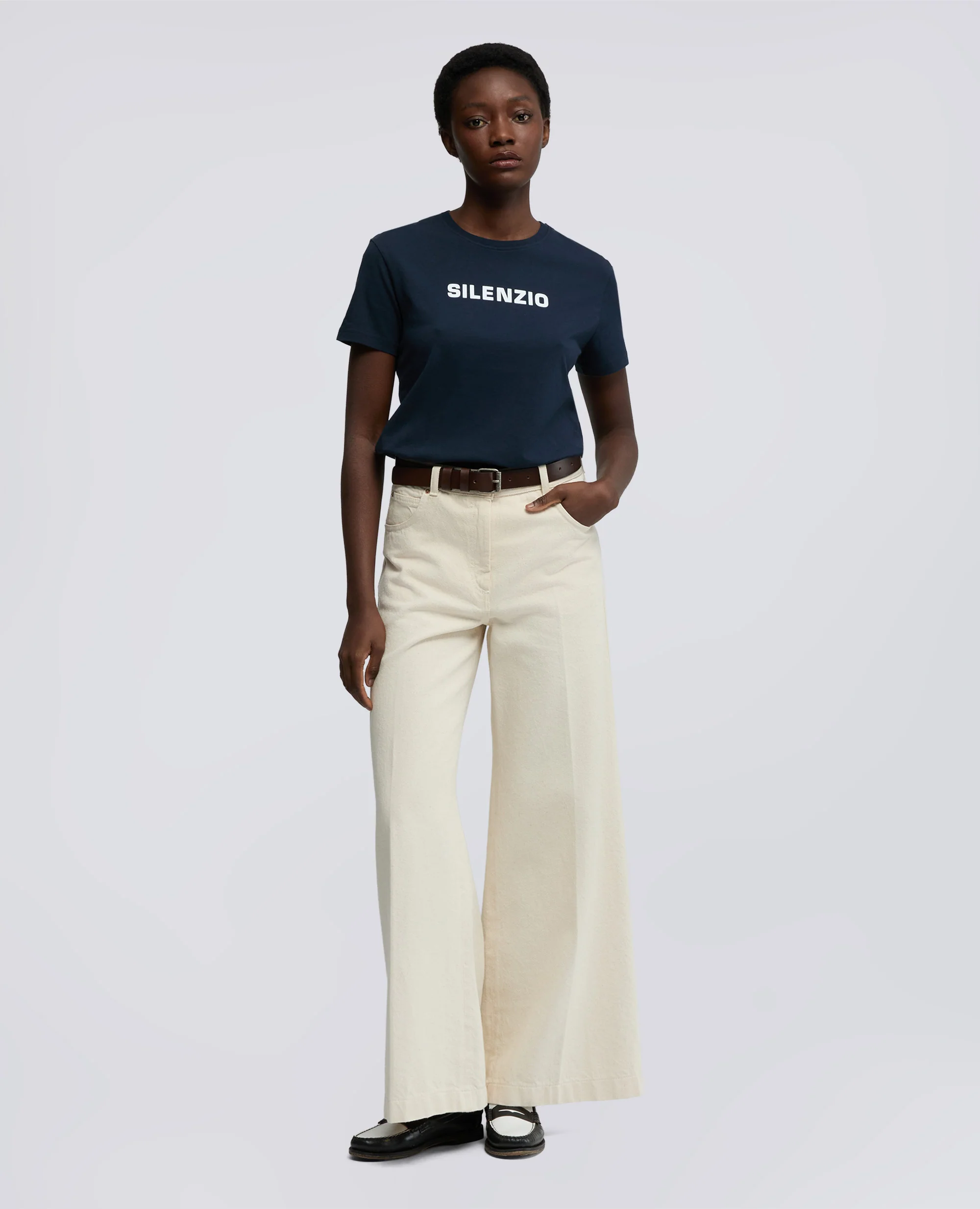 T-SHIRT IN JERSEY DI COTONE CON STAMPA "SILENZIO" - NAVY - Image 2