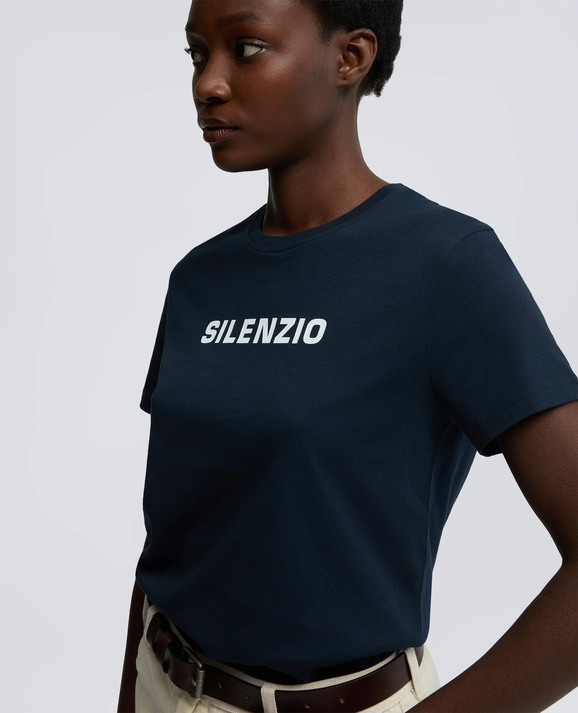 T-SHIRT IN JERSEY DI COTONE CON STAMPA "SILENZIO" - NAVY - Image 4