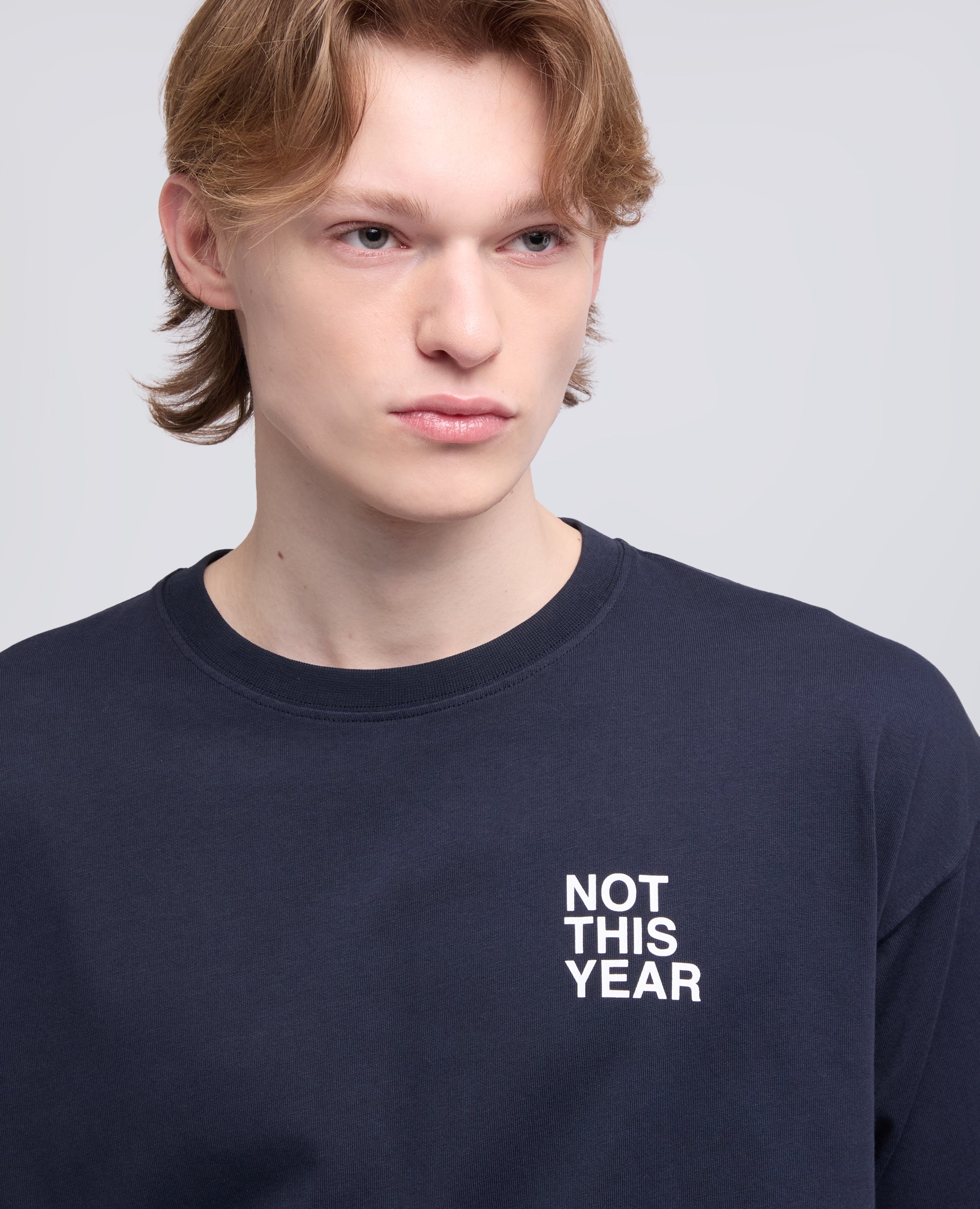 T-SHIRT "NOT THIS YEAR" IN JERSEY DI COTONE - NAVY+SCRITTA BIANCA - Image 4