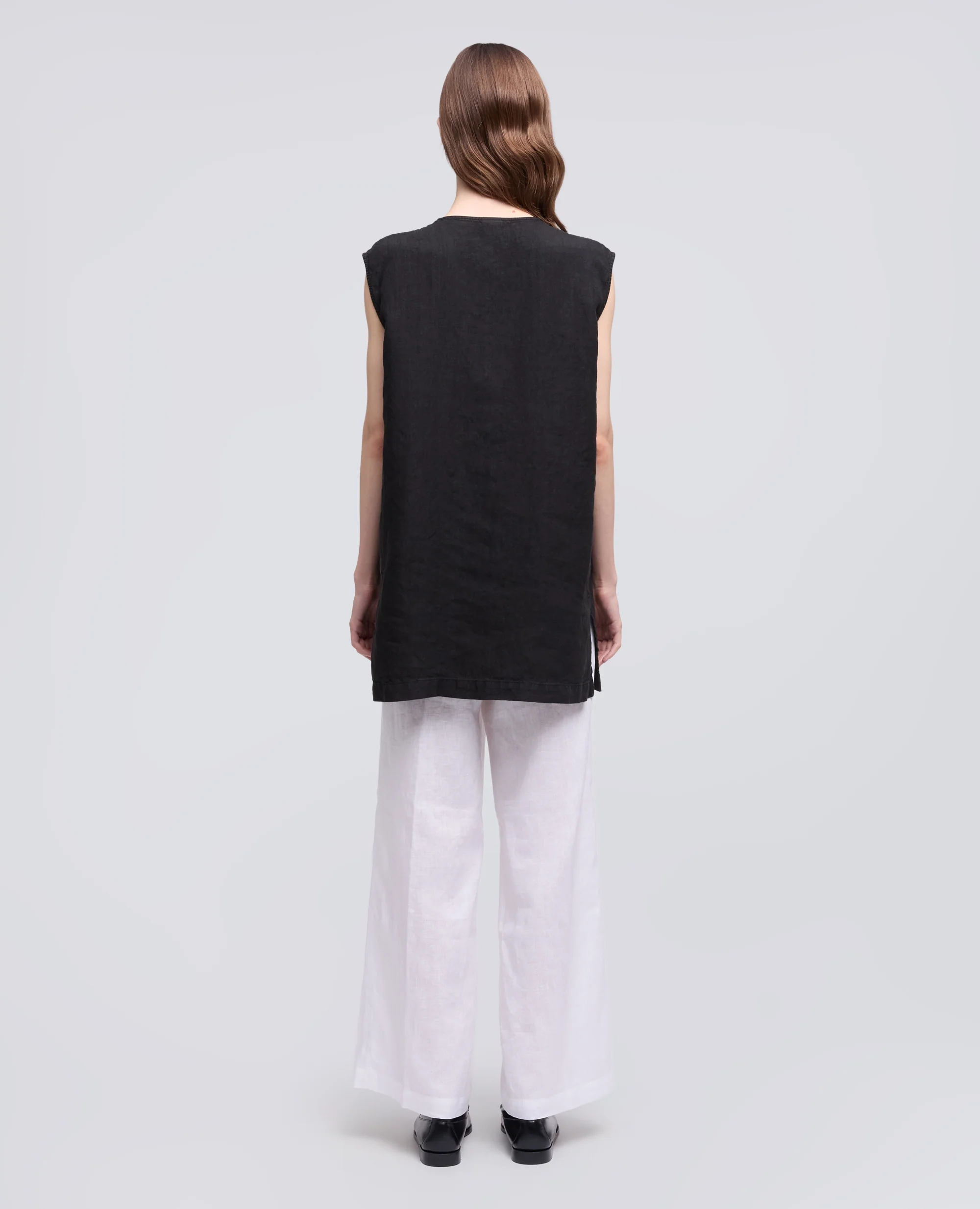 TOP IN TELA DI LINO - NERO - Image 3